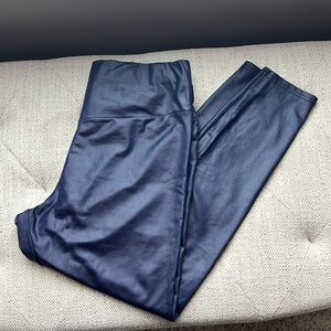 High waisted shiny Blue leather/metallic leggings